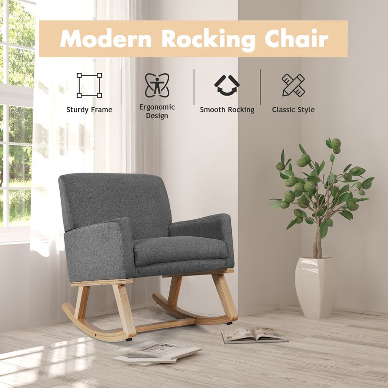 Upholstered Rocking Chair with and Solid Wood Base