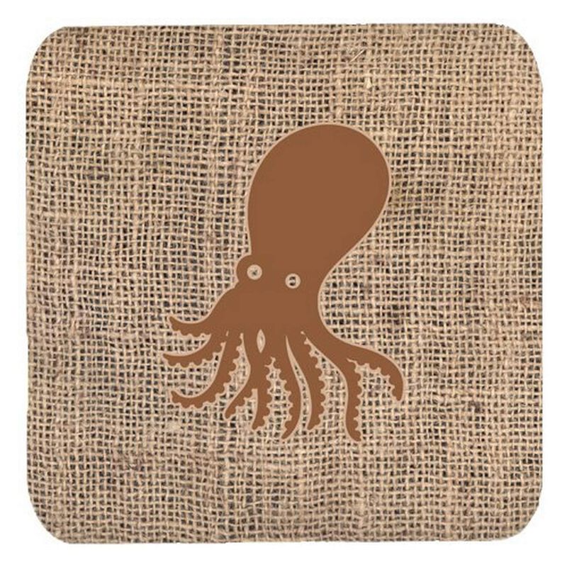 Caroline's Treasures BB1098-BL-BN-FC Octopus Burlap and Brown Foam Coasters (Set of 4), 3.5 H x 3.5 W, Multicolor