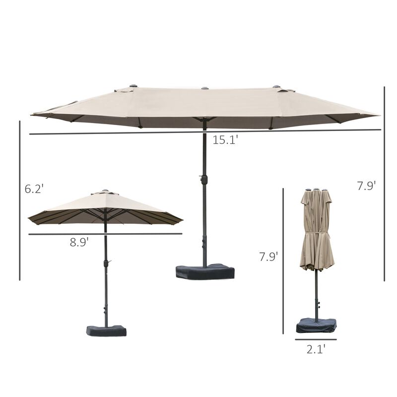 Coffee-Colored Shade: 15ft Rectangular Double-Canopy Patio Umbrella