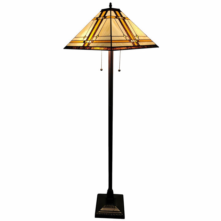 Hivvago 62" Brown And White Two Light Floor Lamp With Brown And White Glass Cone Shade