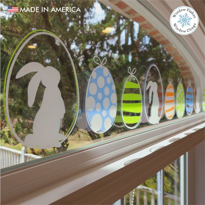 Window Flakes Set of 12 Hanging Easter Egg Decals. Double-Sided Static Cling Window Art for Glass.