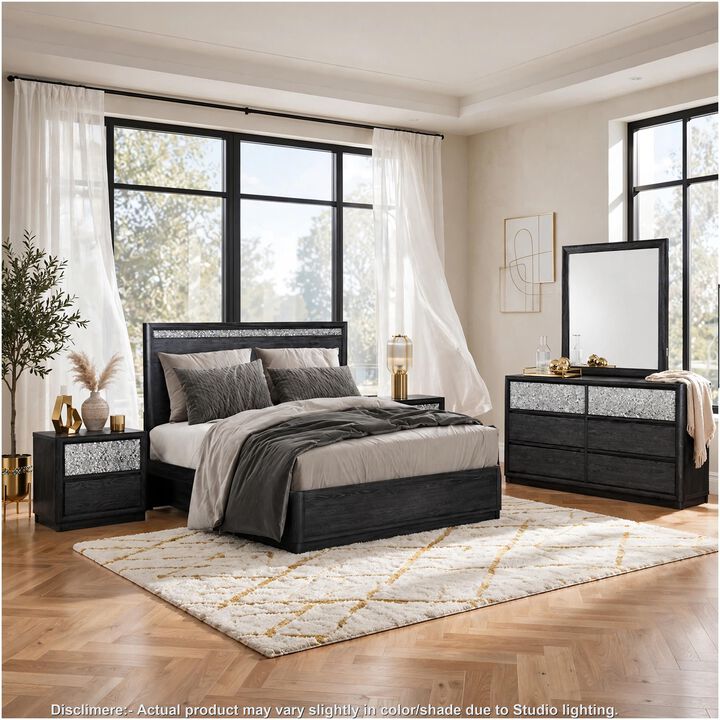 Zoko 5pc Queen Bedroom Set, USB Nightstand, Dresser Mirror, Gray Wood