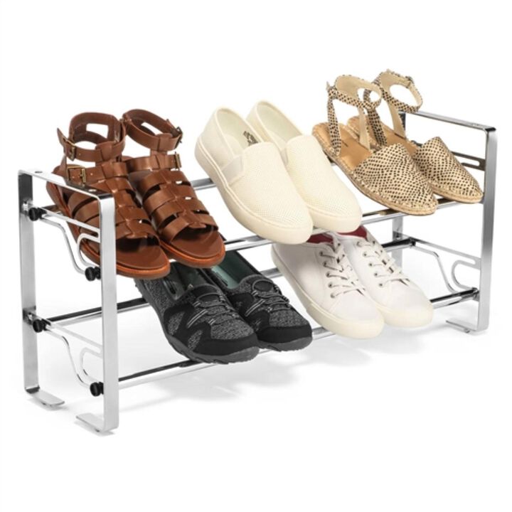 Hivvago Chrome 2 Tier Modern Metal Shoe Rack   Hold up to 7 Pair of Shoes