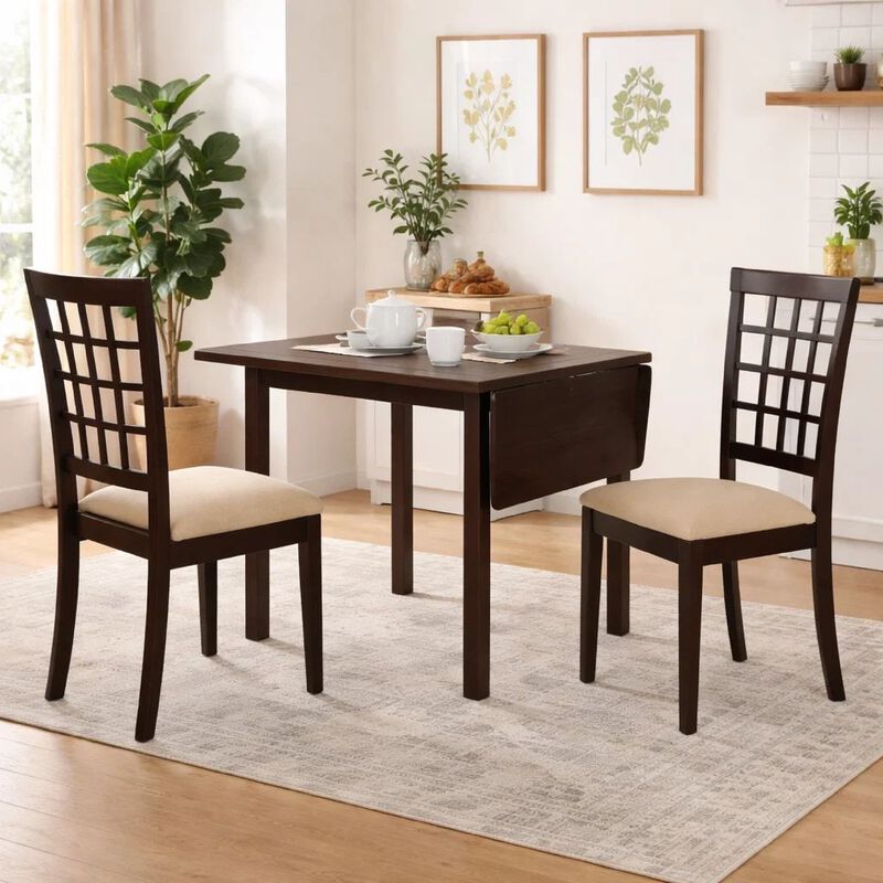 Elso 4pc Dining Set, Table w Drop Leaf, Brown, 3 Lattice Style Chair image number 8