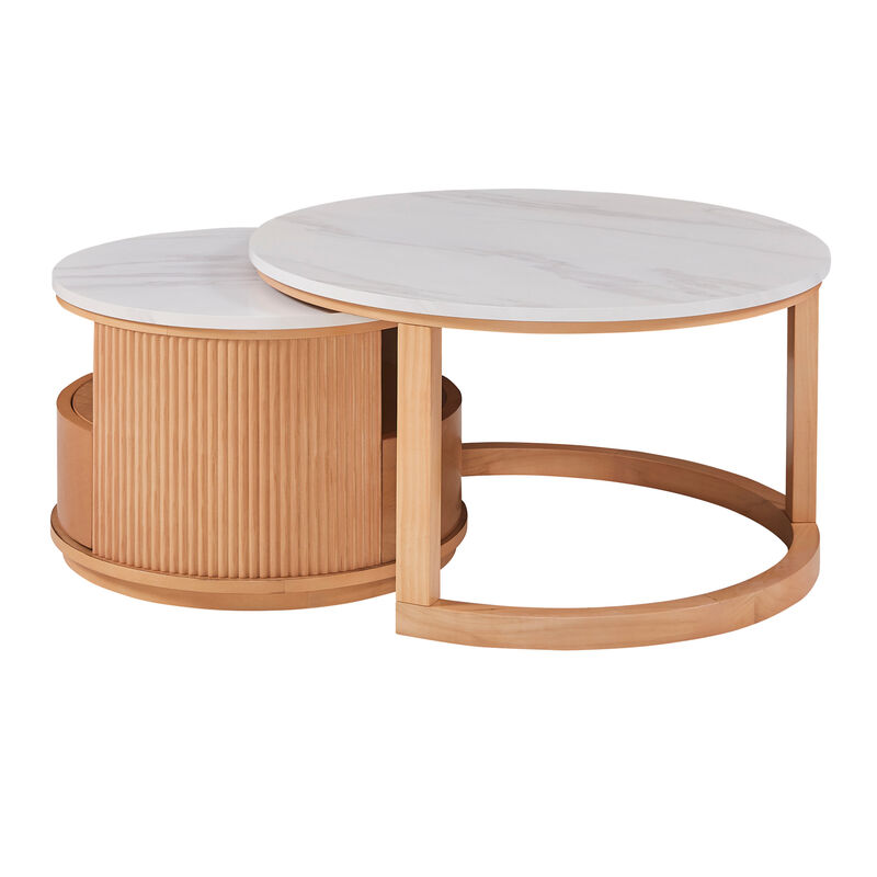 GOODSILO Modern Nesting Coffee Table with Marble Top and Two-Tier Storage image number 0