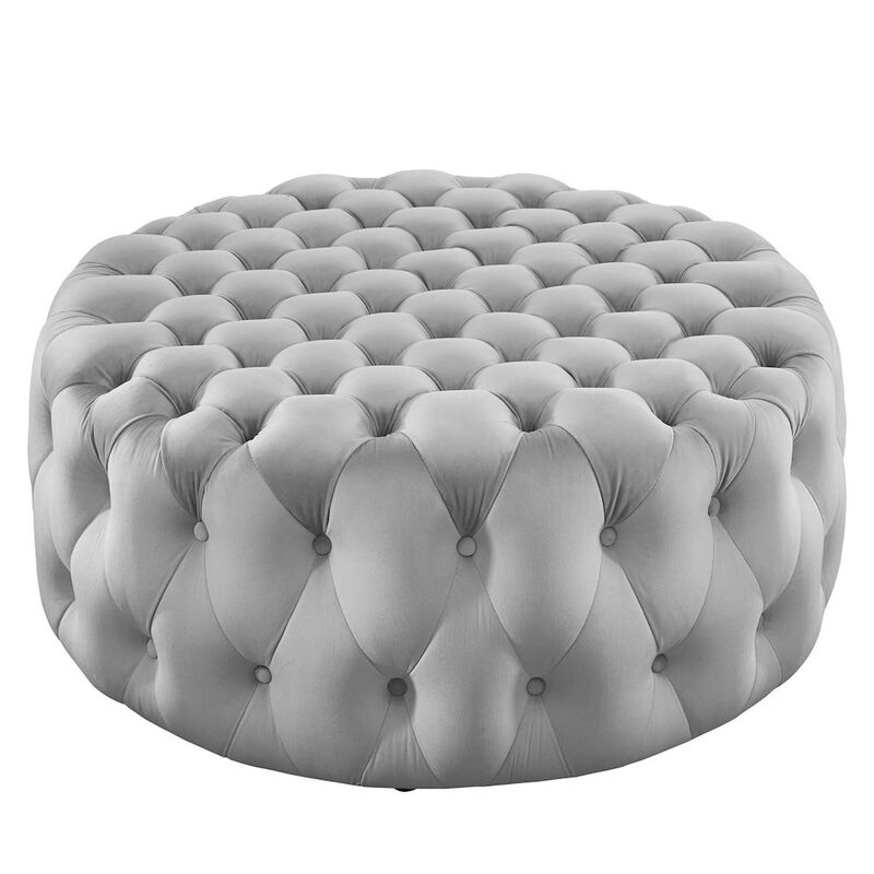 Amour Tufted Button Large Round Performance Velvet Ottoman image number 0
