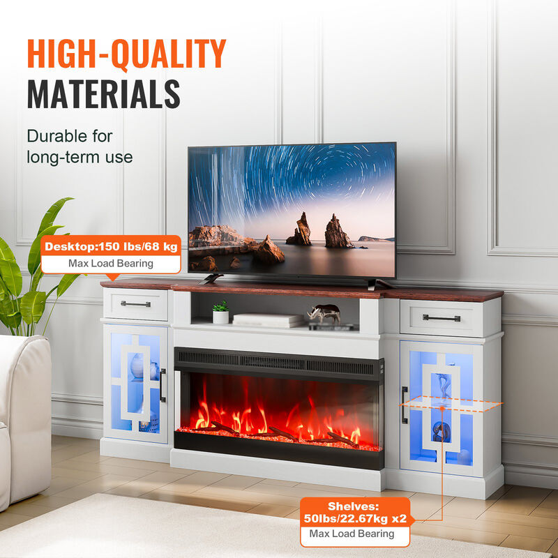 Pastoral Fireplace TV Console &ndash; Corner Stand with LED Fireplace, Drawers, Cabinets, Remote