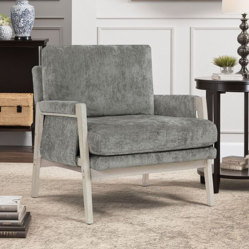 Mao Accent Armchair, Removable Cushion Cover, Brownish Gray Chenille