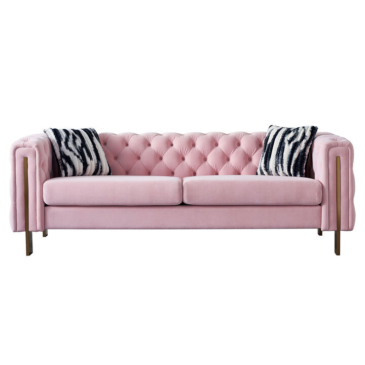Chesterfield Modern Tufted Velvet Living Room Sofa, 84.25" W Couch, Pink