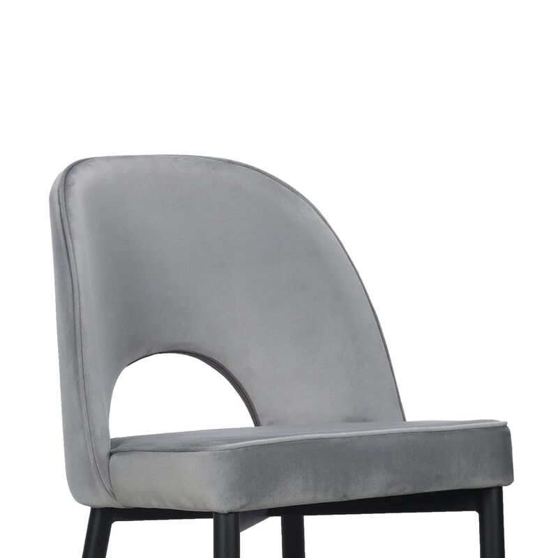 Koir Set of 2 Dining Chair, Gray Fabric, Cut Out Backrest, Black Legs