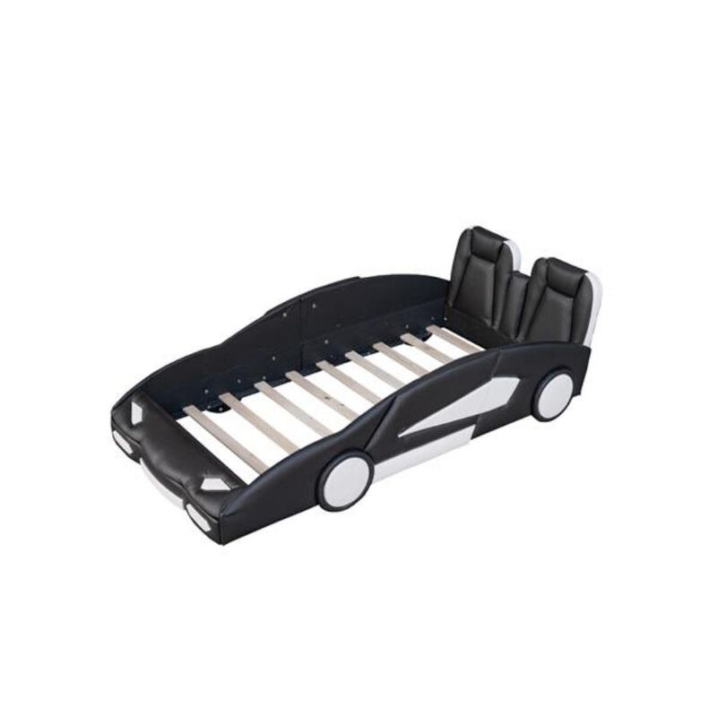 Race Car-Shaped Platform Bed with Wheels Fun & Sturdy Kids' Bed Frame