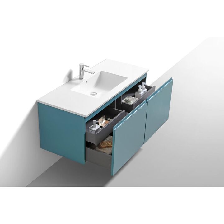 Kubebath Balli 48'' Single Sink Wall Mount Modern Bathroom Vanity in Teal Green Finish