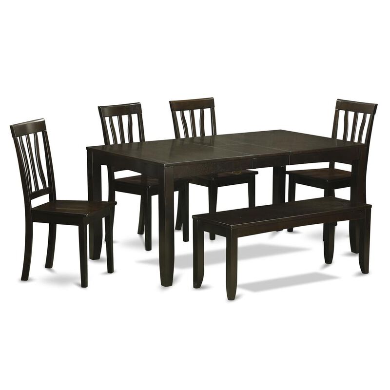 6 Pc Kitchen Table with bench-Table with Leaf and 4 Dining Chairs and Bench