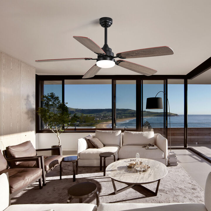 52 Inch Classics Ceiling Fan with Led Light 6 Speed Wind 5 Blades Remote Control DC Motor For Indoor