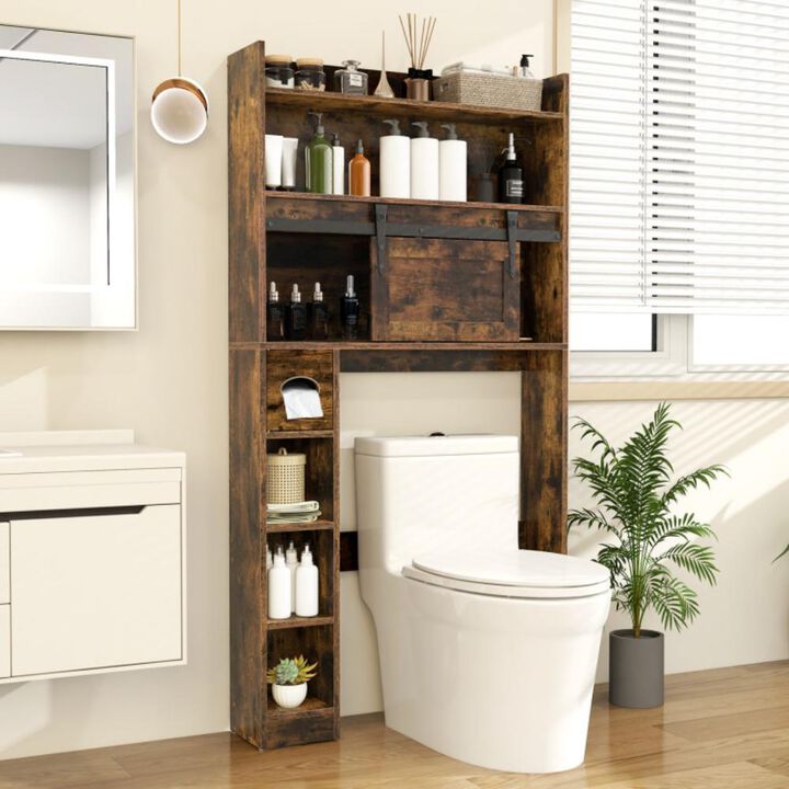 Hivvago Over The Toilet Storage Cabinet with Sliding Barn Door and Adjustable Shelves