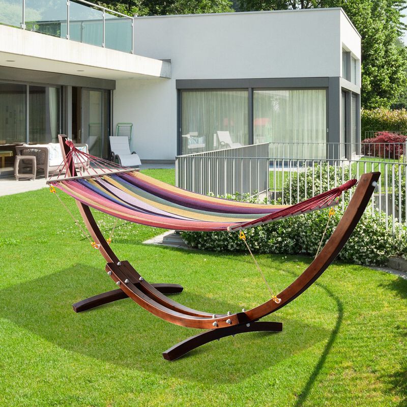 Backyard Serenity: 10' Multicolored Wooden Stand for Hammock Lounging