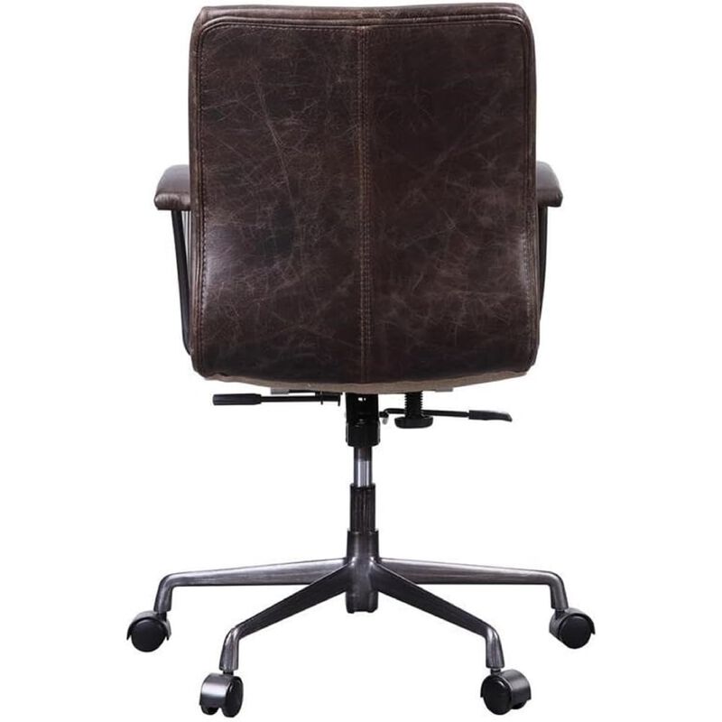 Tufted Leatherette Office Chair with Adjustable Metal Base and Padded Armrest, Brown and Gray image number 3