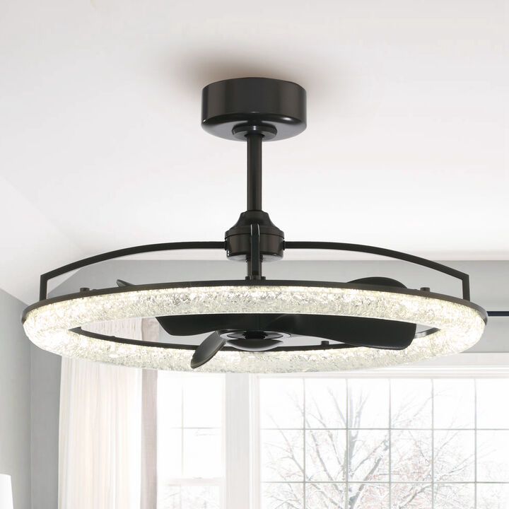 31.5 in. Black Caged Ceiling Fan with Resin Light Shade and Remote