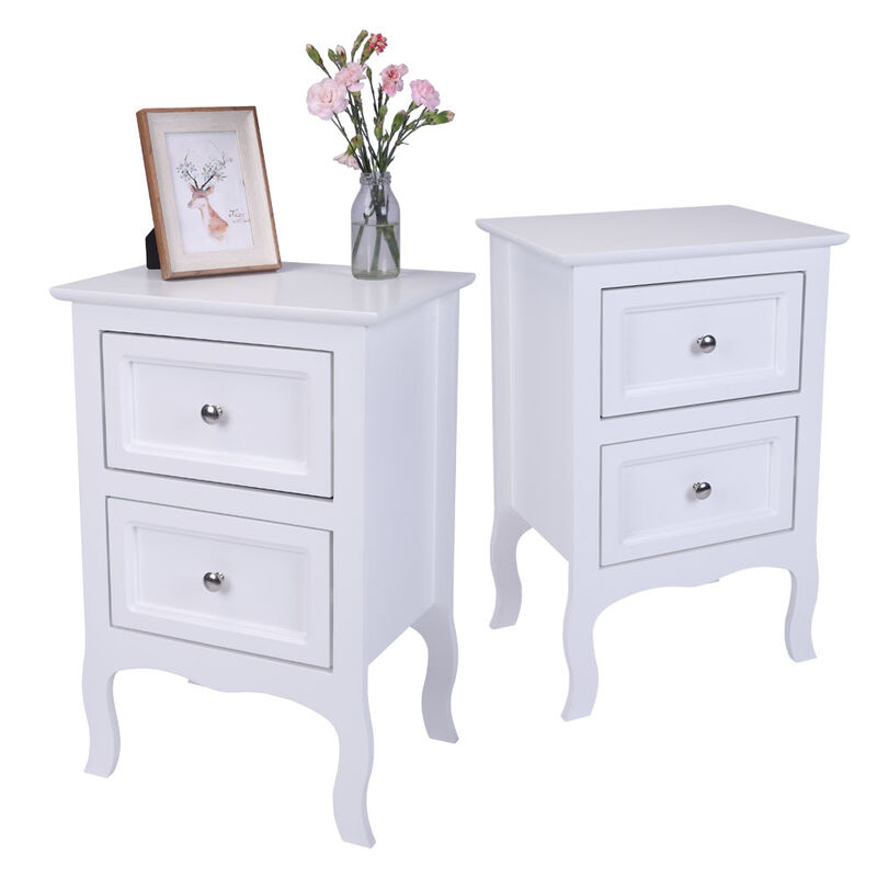 2-Piece Country Style Two-Tier Nightstands Large Bedside Tables with Storage