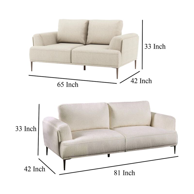 Batty Sofa and Loveseat Set, Modern White Chenille, Adjustable Back image number 5