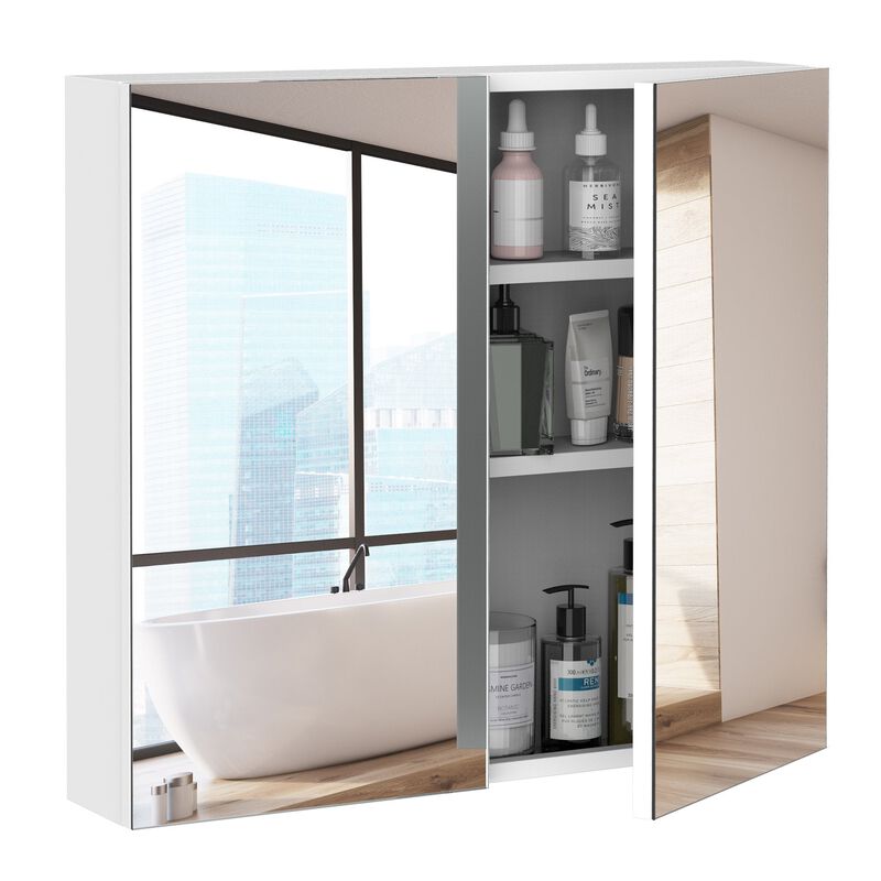 White Mirrored Organizer: 24x22 Wall-Mounted Double Door Cabinet