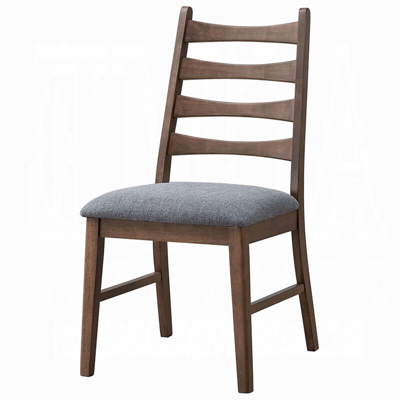 Mea Dining Side Chair Set of 2, Slatted, Dark Gray Linen Seat, Brown