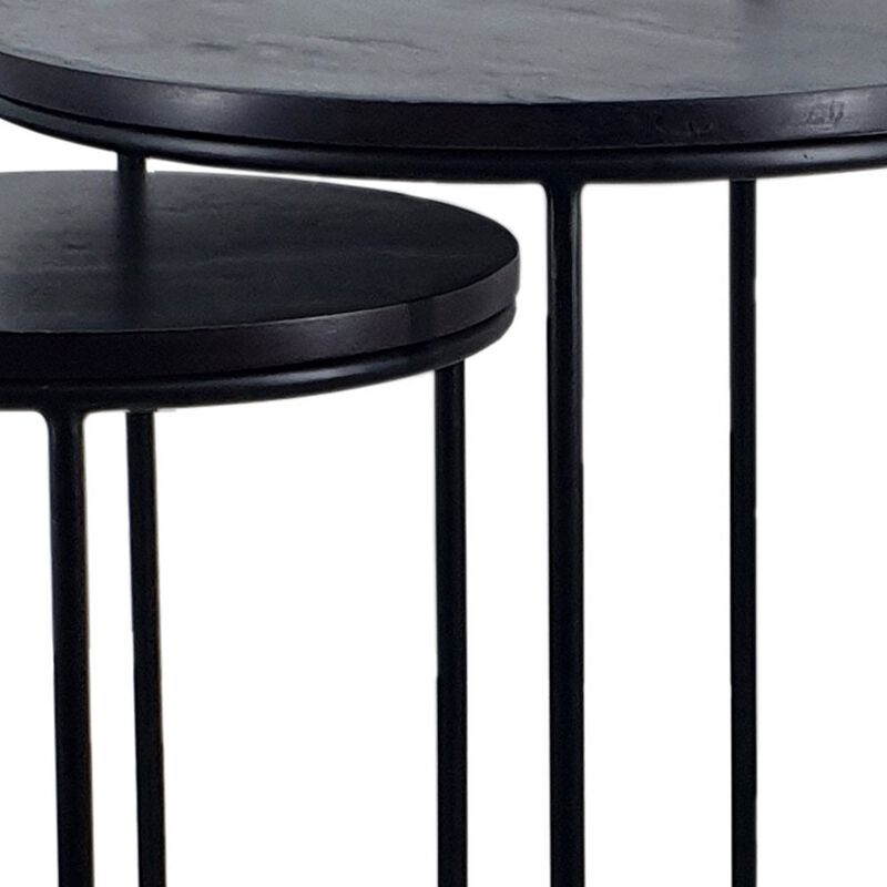 18, 22 Inch Round Nesting End Tables Set of 2, Mango Wood, Set of 2, Black