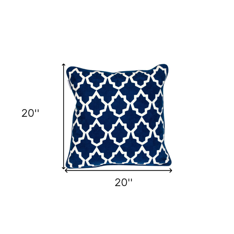 HomeRoots 20" Blue and White Geometric Cotton Throw Pillow image number 4