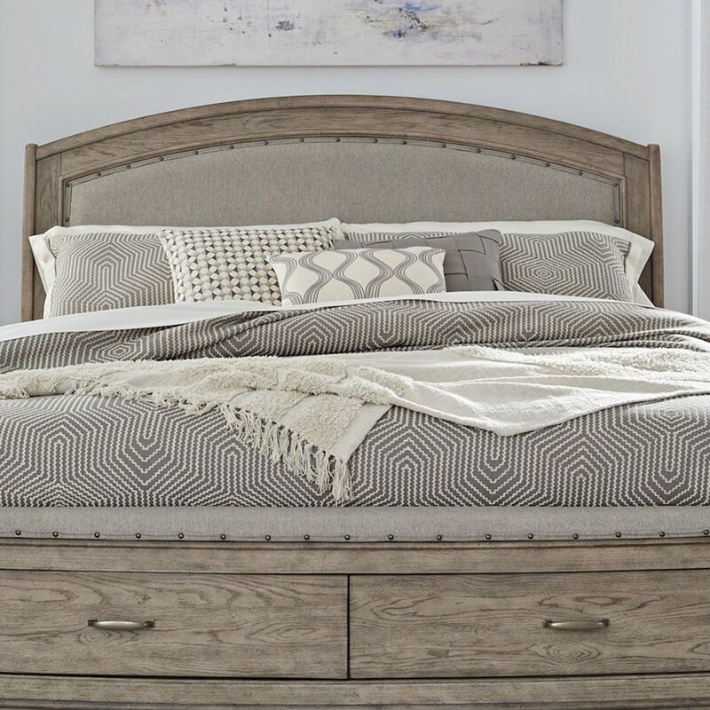 Liberty Furniture Avalon King Upholstered Headboard with Oak Wood Frame  - Burnished Beige image number 5
