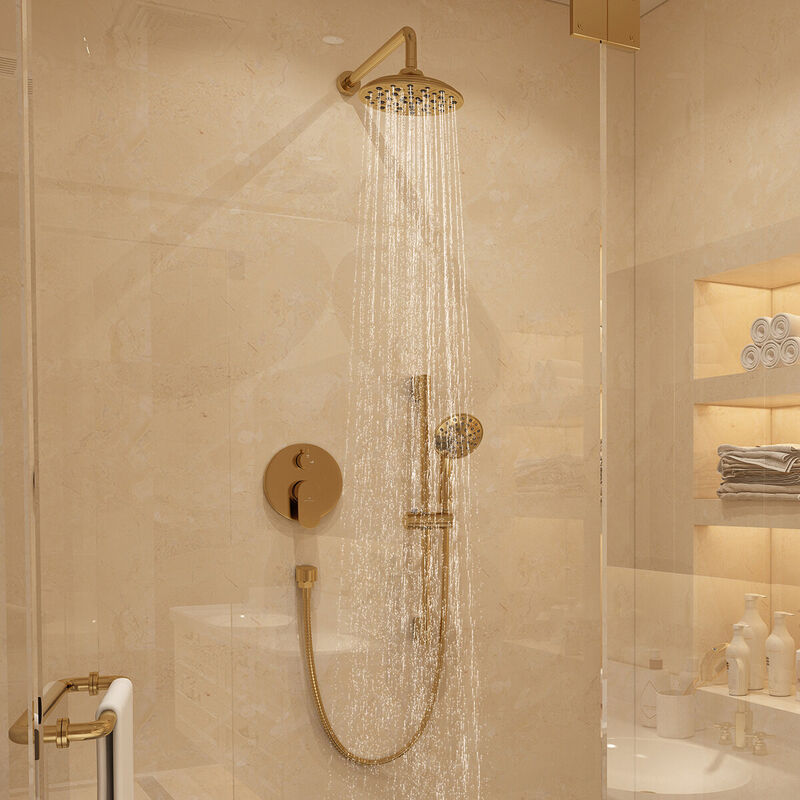 Mondawe 8 Inch 2-functions Wall Mounted Rainfall Shower Body Round Top Spray System with Handheld