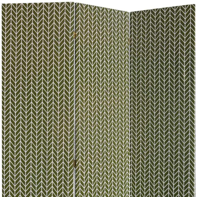 HomeRoots 71" Green Fabric Folding Three Panel Screen Room Divider image number 2