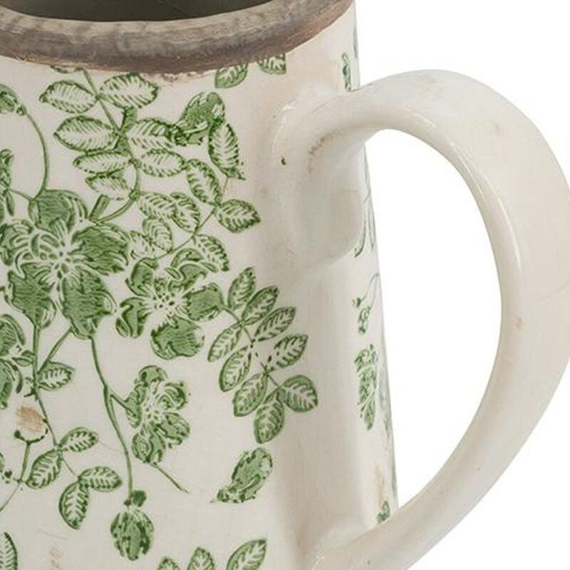 HomeRoots 7" Green And White Leaf Ceramic Round Jug Vase image number 5