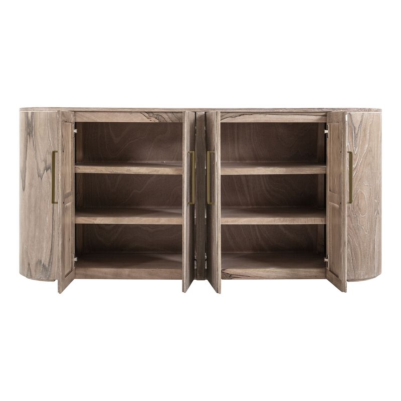 Eray Sideboard Buffet Cabinet, 4 Doors, Light Brown Teak, Mango Wood,