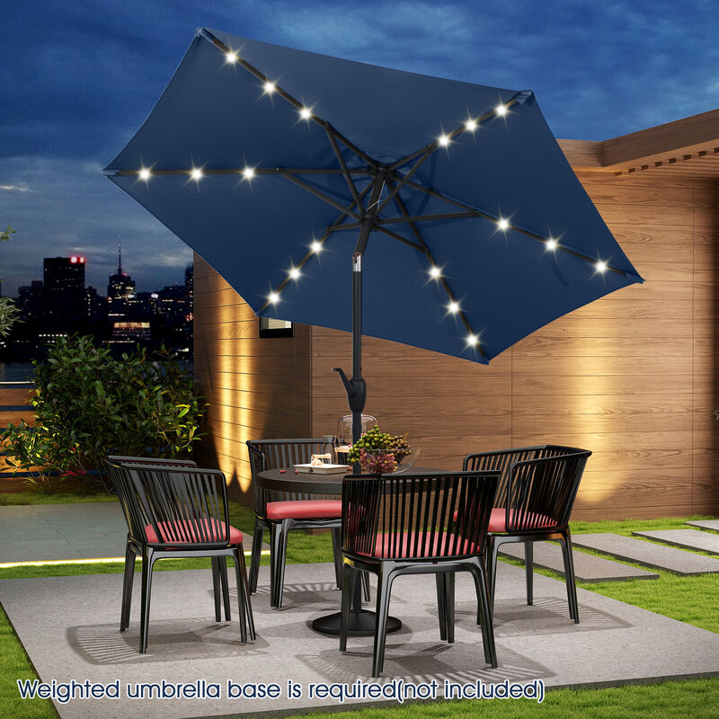 Outdoor Solar Umbrella with Lights &ndash; Crank Tilt Garden Shade Canopy