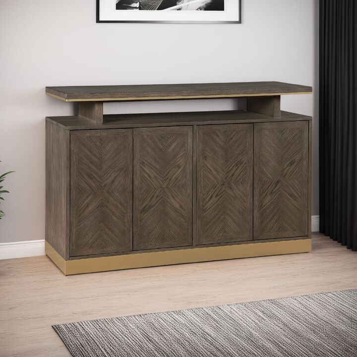 Greta Sideboard Buffet Console 2 Cabinets, Floating Top, Gold, Brown