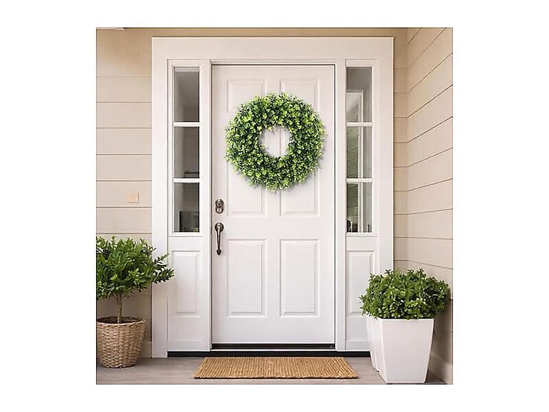 26 Boxwood Wreath Front Door Artificial Leaves Spring Summer Indoor Outdoor Wall image number 3