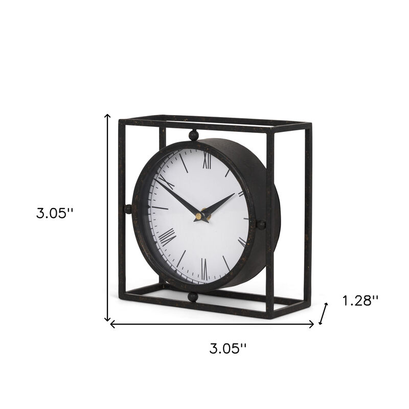 HomeRoots 3" Black Distressed Metal Table Clock image number 3