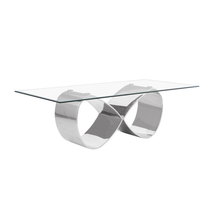Best Quality Furniture 94X46 Tempered Glass Dining Table With An Infinity Silver Stainless Steel Base