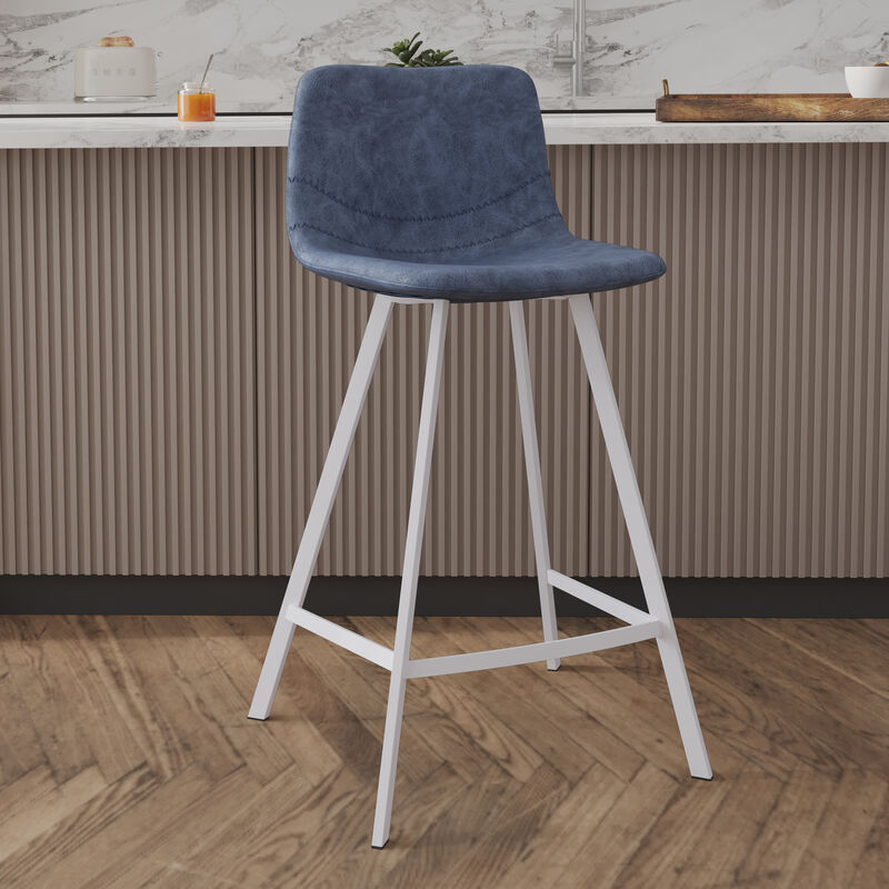 LeisureMod Leather Counter Height Stool with Ergonomic Backrest, Padded Seat & Stainless Steel  Base, Bar Stool with Footrest for Dining, Kitchen, and Bar