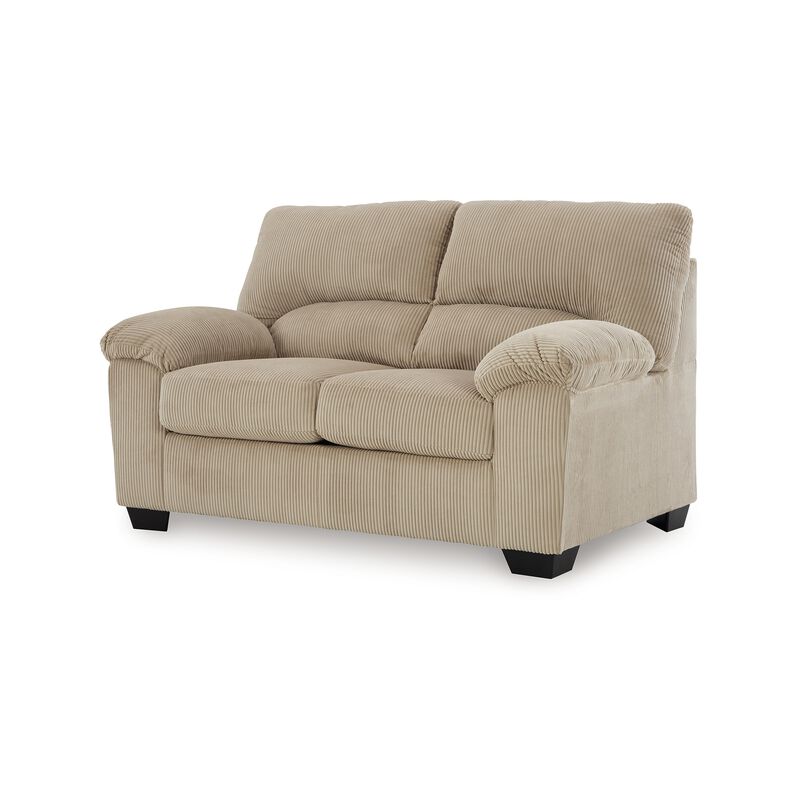 Simy Loveseat, 63 Inch Modern Style Sand Beige Polyester, Pillow Arms - Benzara