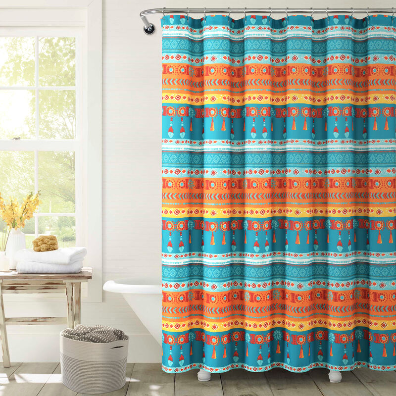 Boho Watercolor Border Shower Curtain image number 2