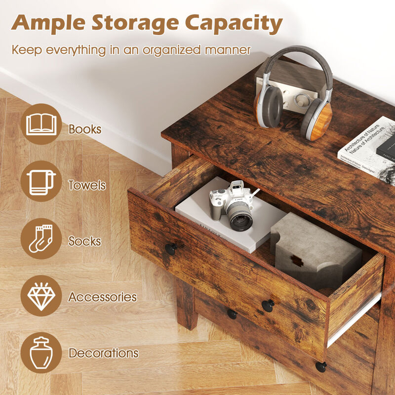 Set of 2 Bedroom Chest of 3-Drawers for Bedroom Storage-Brown image number 5