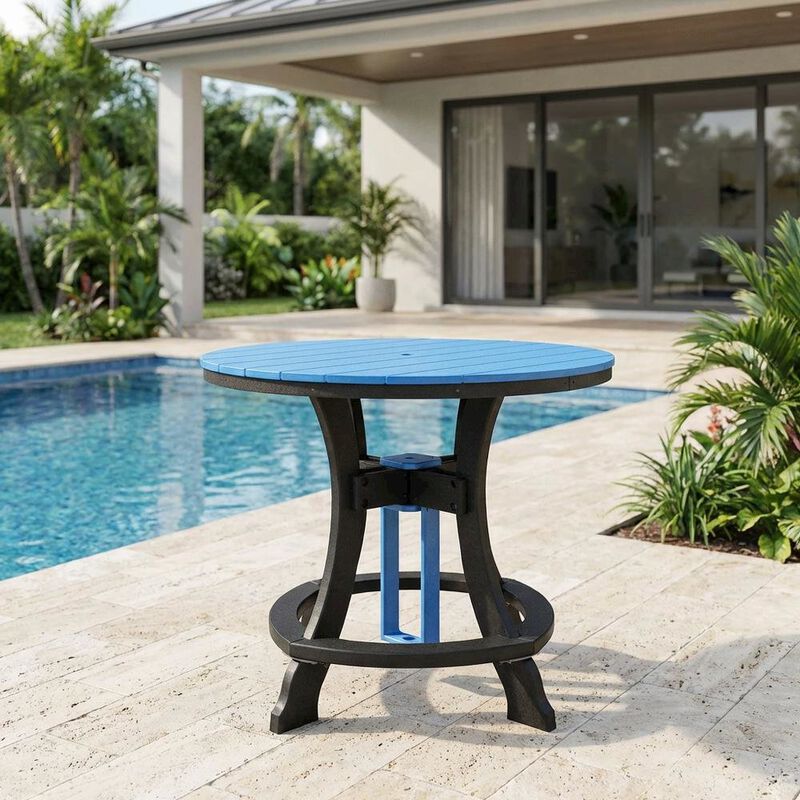 Outdoor Escape Blue Round Outdoor Dining Table With Black Base, 44-Inch Diameter image number 2