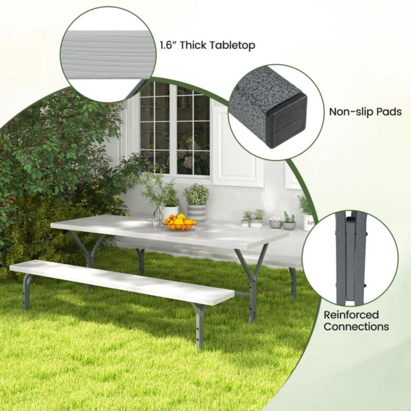 Hivvago Picnic Table Bench Set with HDPE Tabletop for 8 Person
