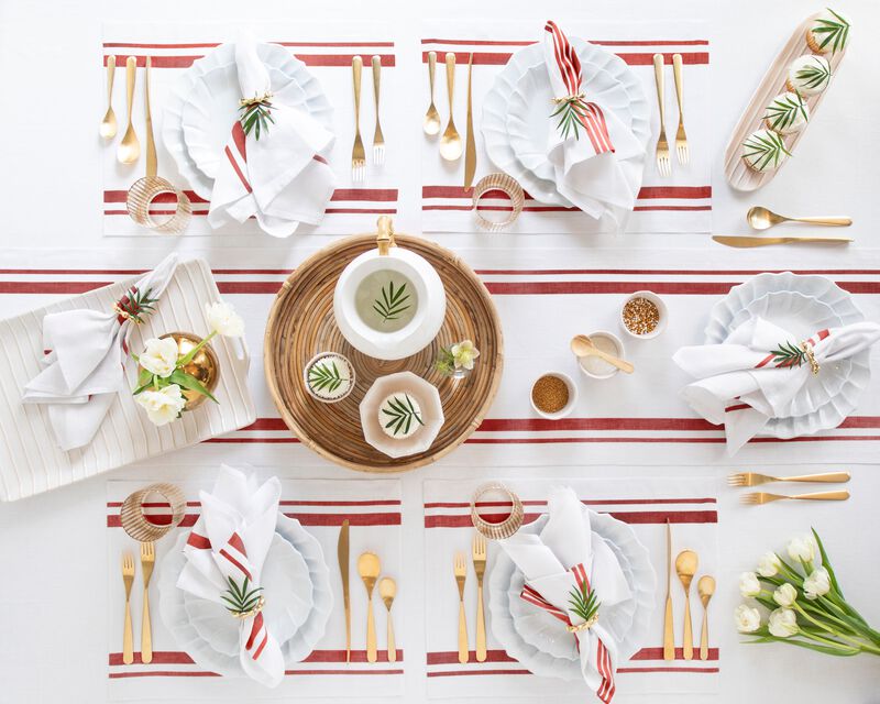 Christmas Linen Placemats 14 x 19 in Set of 4 - French Stripe, Solino Home
