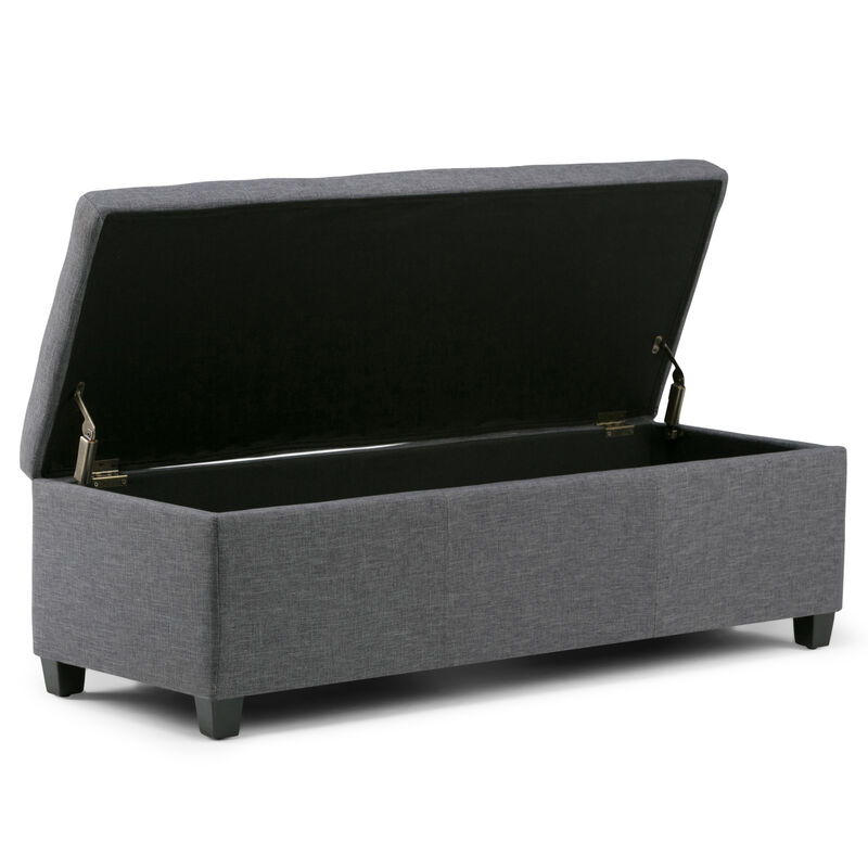 Avalon 48 inch Wide Contemporary Rectangle Storage Ottoman Bench in Slate Grey Linen Look Fabric, Assembled