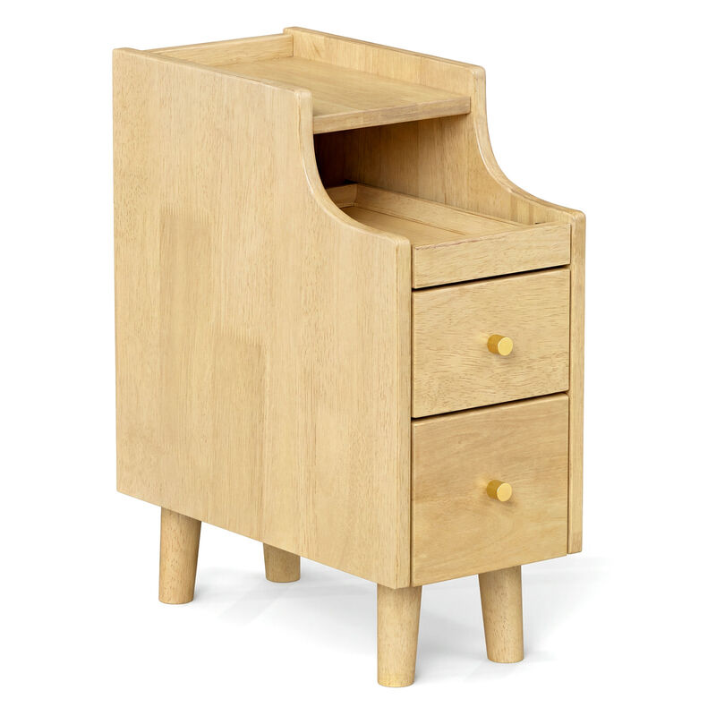 Solid Wood Narrow Nightstand with Pull-Out Tray and 2 Storage Drawers image number 0