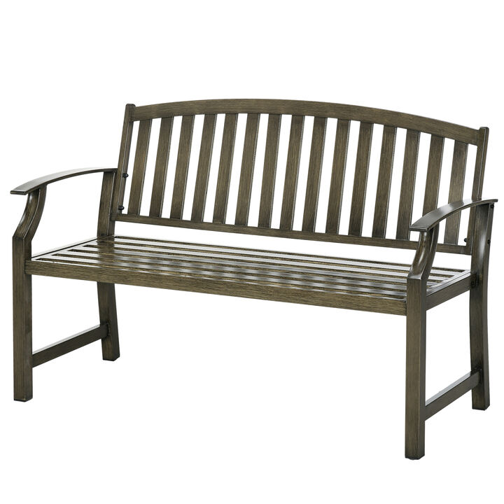 Outsunny 46" Outdoor Garden Bench, Metal Bench, Wood Look Slatted Frame Furniture for Patio, Park, Porch, Lawn, Yard, Deck, Black