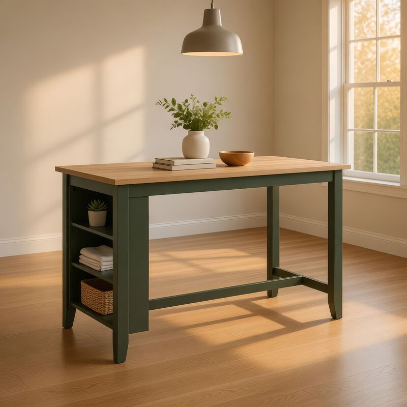 Gasy Counter Height Dining Table, 60 Inch, Green Mango Wood, Brown image number 7
