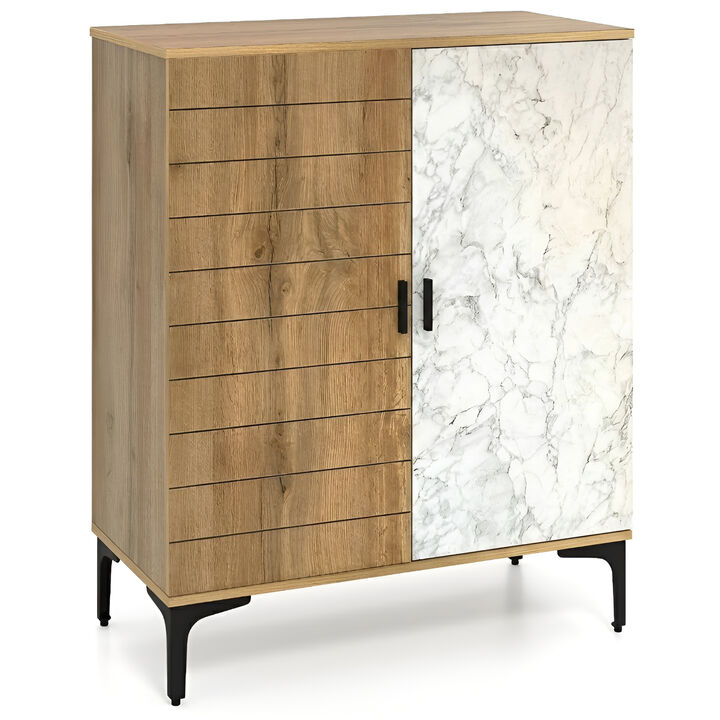 Farmhouse 4-Tier Shoe Storage Cabinet with Metal Legs and Removable Shelves - Walnut & White